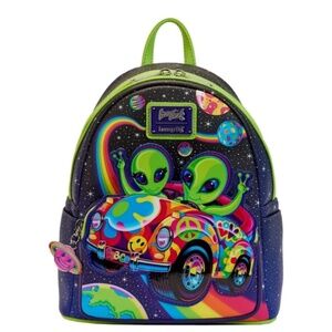 RARE  Loungefly Lisa Frank Peace Love & Aliens Glow-In-The-Dark Mini Backpack